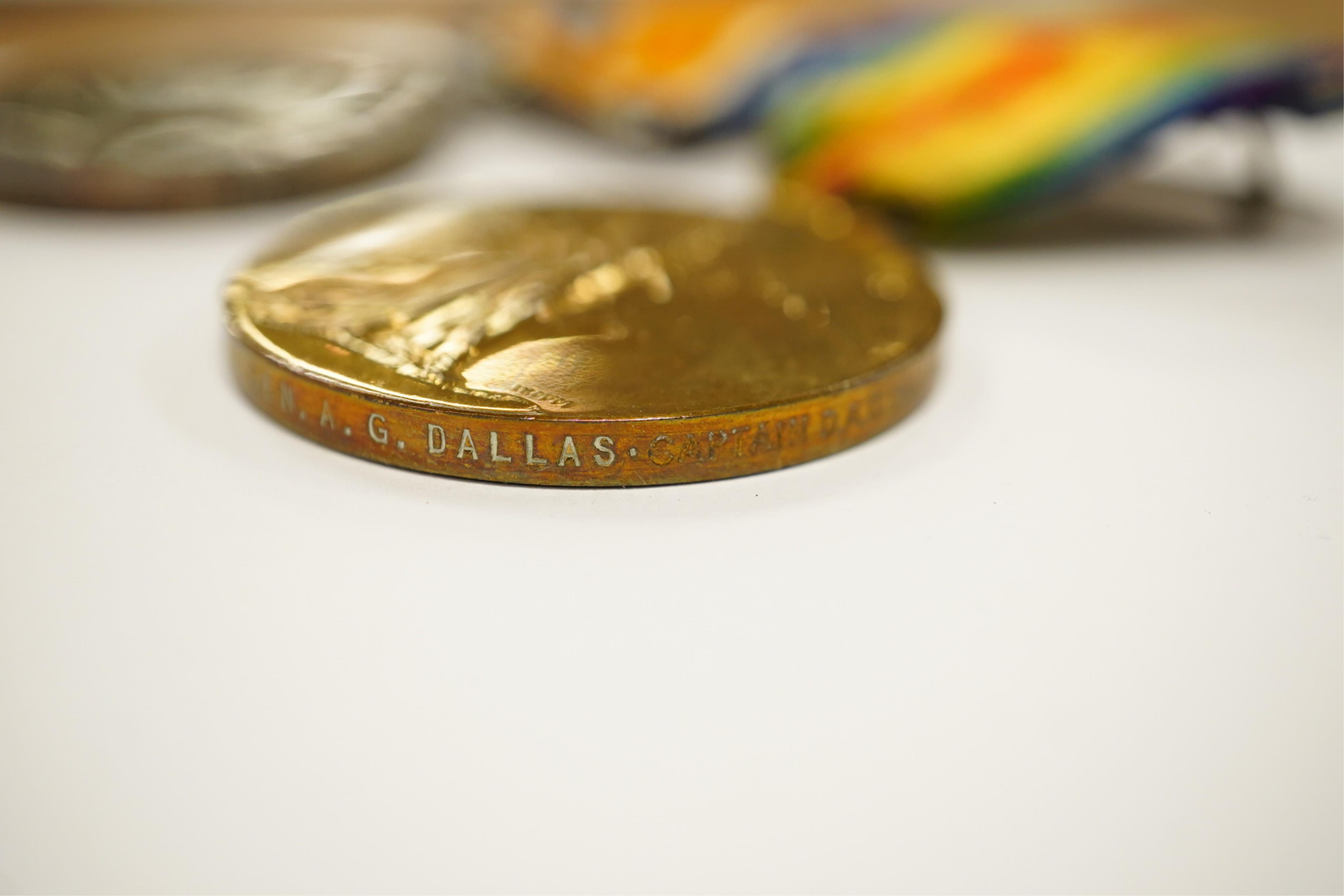 A WW1 pair oddly named for 'Maj Gen A.G.Dallas. Capt D.A.G.Dallas Jacob's Horse 1916-' with miniatures and a 1937 Coronation medal (5). Condition - fair